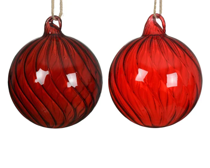 Transparent Red Swirl Glass Christmas Bauble – 8cm