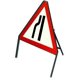 Triangular Angle-Iron Road Narrows Left Sign, 600mm