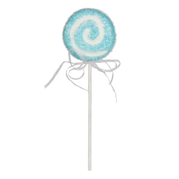 Turquoise & White Swirl Lollipop with Ribbon – H31cm