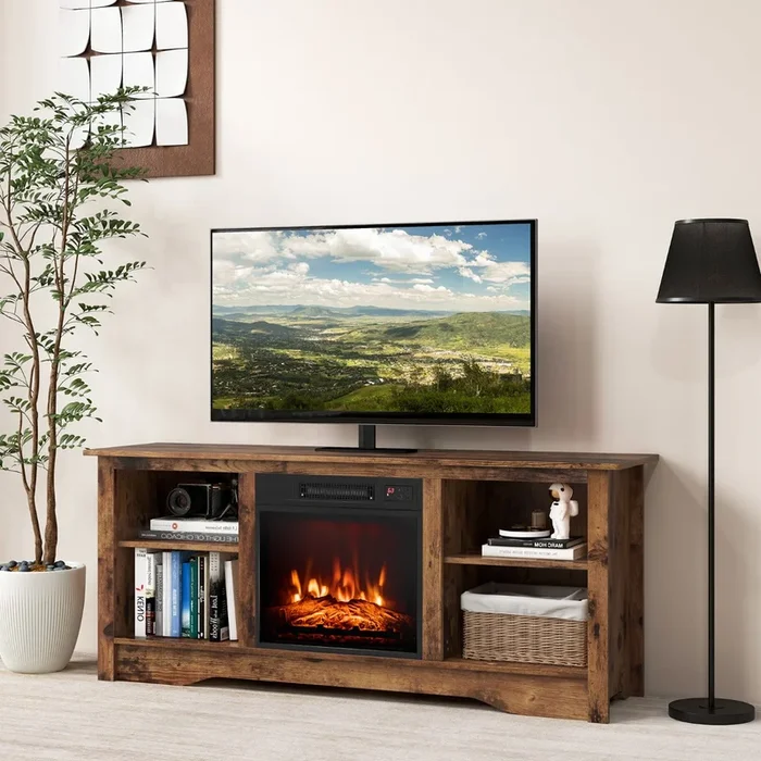 TV Stand Console Table for up to 65″ with Adjustable Shelves-Rustic Brown
