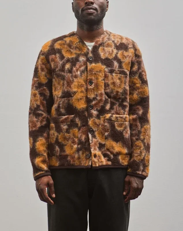 Universal Works Flower Fleece Cardigan, Brown