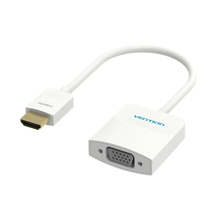 Vention HDMI to VGA Converter – White 0.15m Cable with 3.5mm Audio Cable – Ideal for Video and Audio Connections