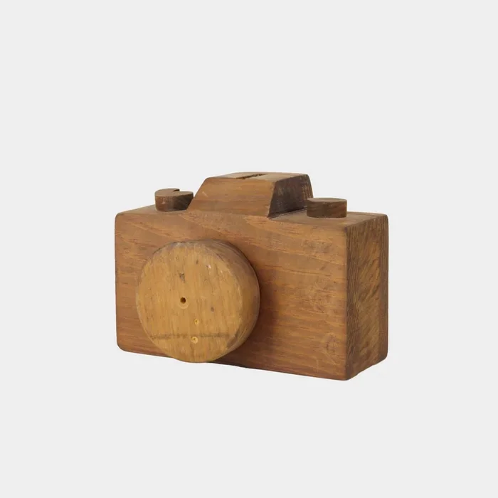 Vintage Folk Wood Camera Sculpture
