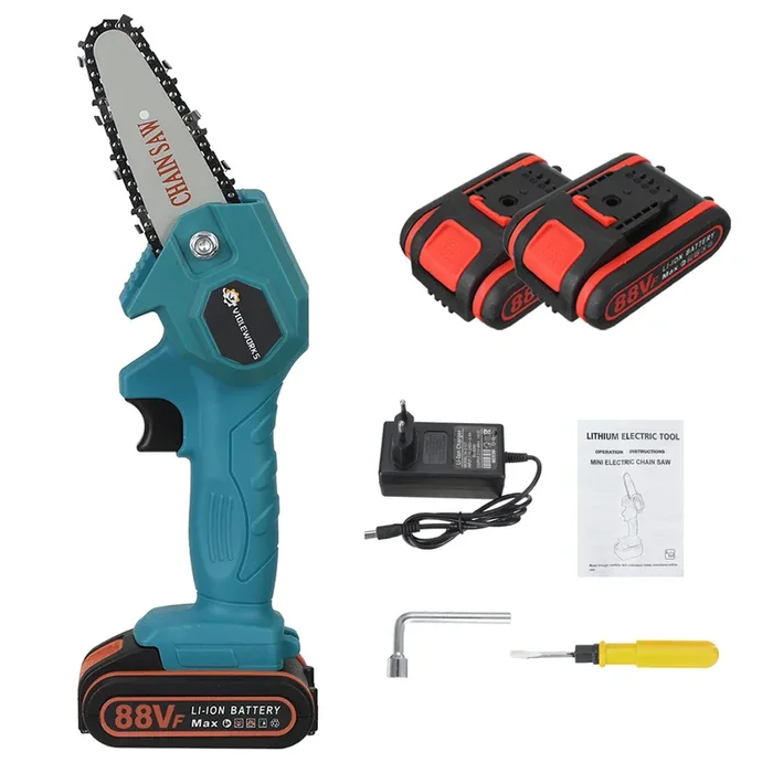 VIOLEWORKS 4 Inches 21V – Cordless Electric One-Hand Chain Saw, Woodworking Cutting Tool with Battery Kit – Ideal for DIY Enthusiasts and Professional Woodworkers