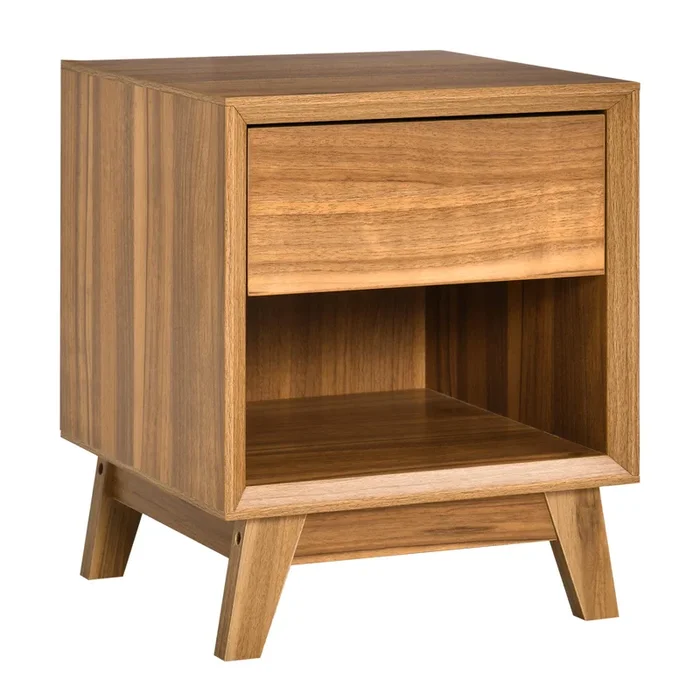 Walnut Brown Modern Nightstand – Bedside End Table with Drawer and Shelf for Bedroom and Living Room Storage – Elegant Furniture for Organizing Essentials