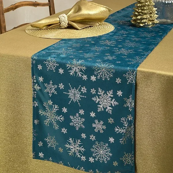 Walton & Co. Snowflake Foil Table Runner – Blue