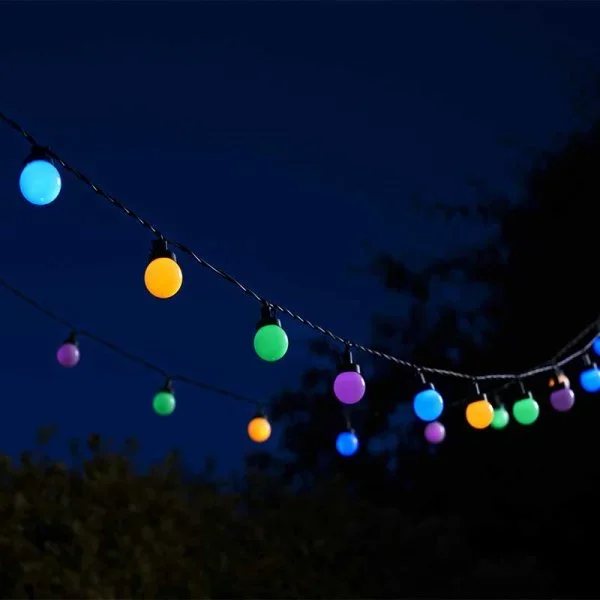 Warm White & Multi Coloured MultiPower Solar Festoon Ball String Lights – Set of 30