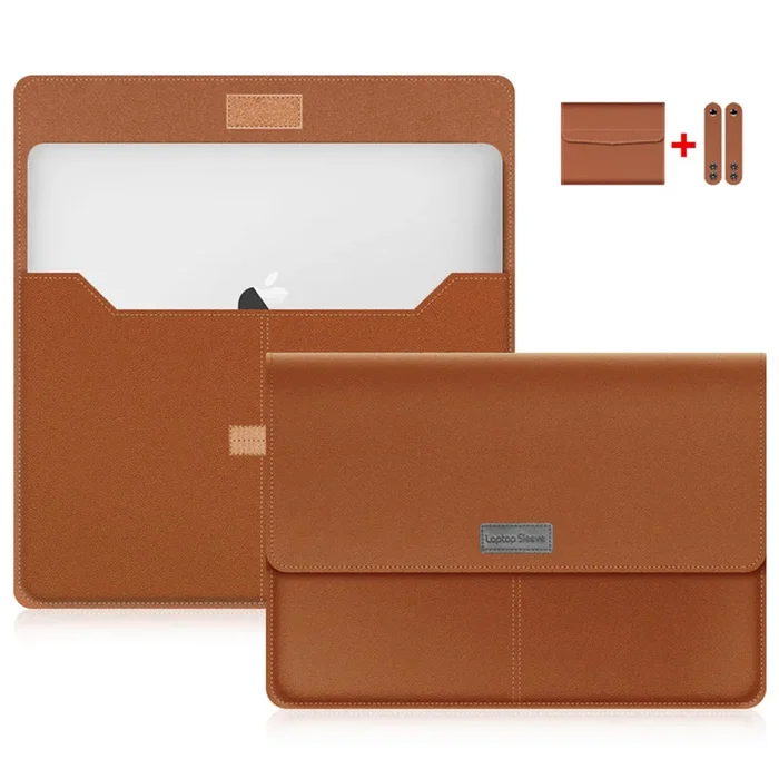 Waterproof Laptop Sleeve Bag PU Leather – 13.3-14 inch Laptop Protection with Organizer & Cable Holder – Perfect for Travel & Storage
