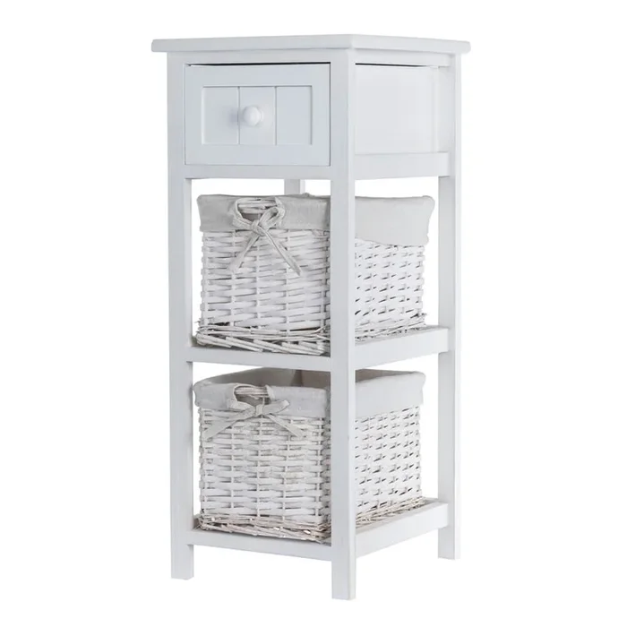 Wicker 2-tier Bedside Table Unit – White