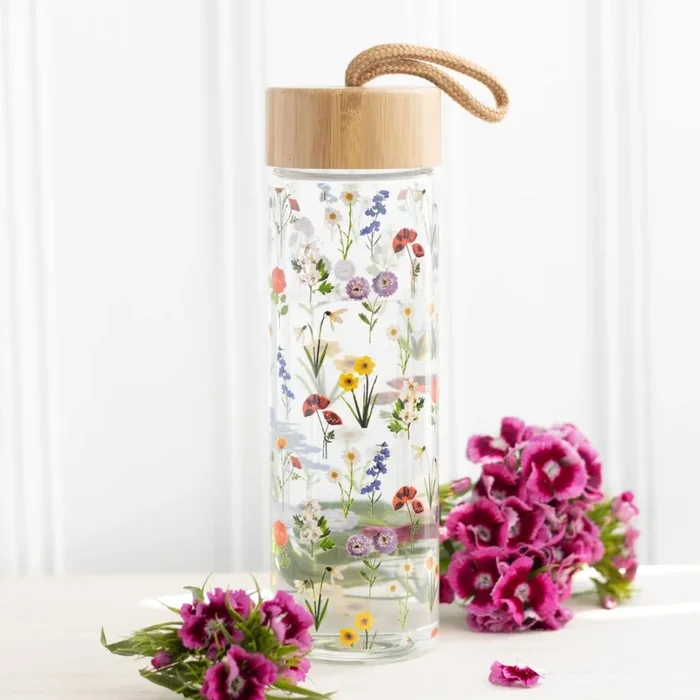 Wildflower Glass & Bamboo Water Bottle