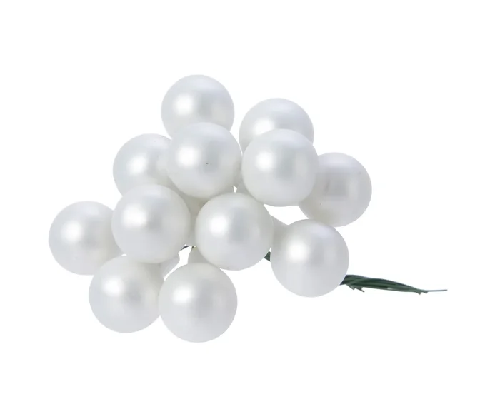 Winter White Mini Glass Baubles on a Wire – Bunch of 10 (2cm) – Matt Finish