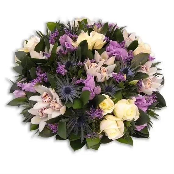 With Sympathy Flowers – Blue Lilac And White Posy Pad – 8 Inch