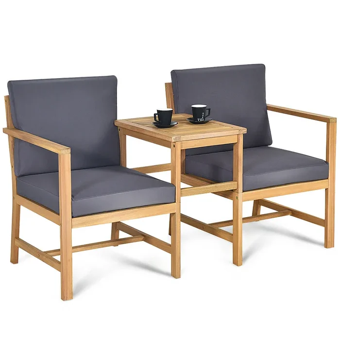 Wooden 3 Piece Set – Table and Chairs with Cushions for Outdoor Use – Ideal for Patio and Garden Comfort