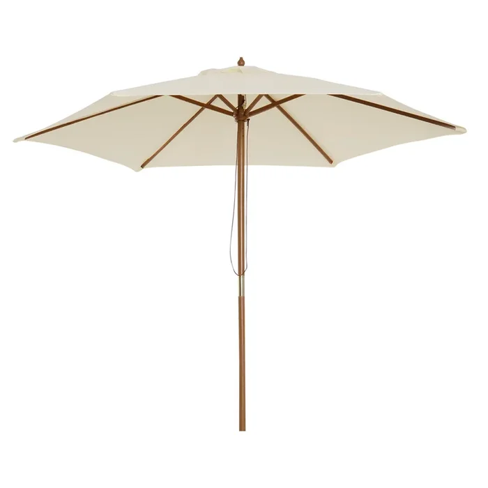 Wooden Garden Parasol 2.5m – Beige Sun Shade Patio Umbrella with Outdoor Canopy – Ideal for Garden Gatherings and Outdoor Relaxation