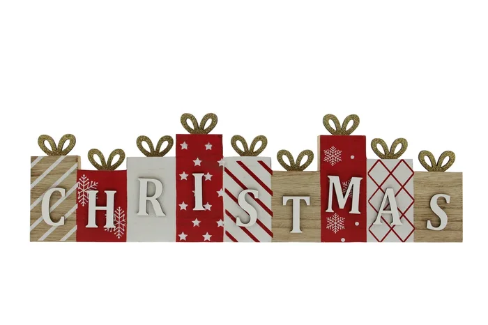 Wooden Red, White and Gold Christmas Gift Boxes Decoration