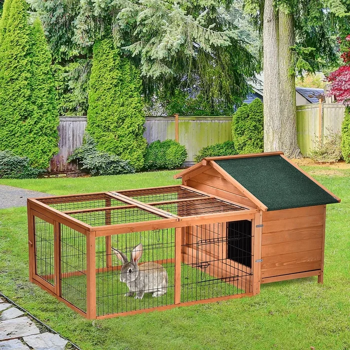 Wooden Small Animal Shelter – Detachable Guinea Pig & Rabbit Hutch with Openable Run and Roof, Slide-out Cleaning Tray – Ideal Pet House for Indoor and Outdoor Use