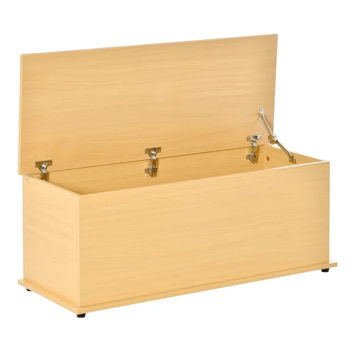Wooden Storage Chest – Multipurpose Trunk for Toys, Clothes, Bedding with Bench Seat Ottoman – Ideal Blanket Container Solution with Lid in Burlywood Finish
