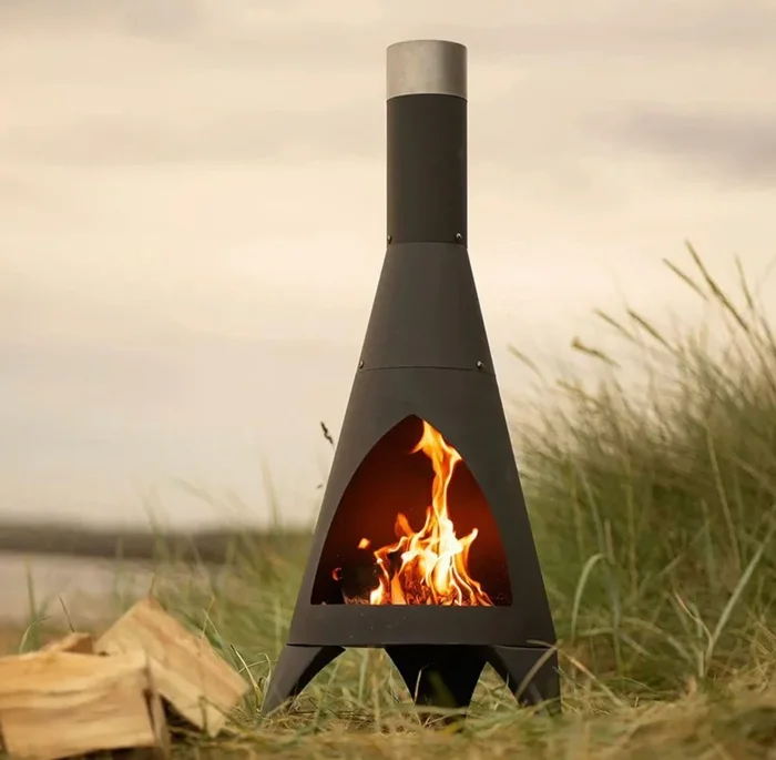 Woodlodge Truro Black Modern Contemporary Steel Metal Chiminea – 124cm – Special Offer