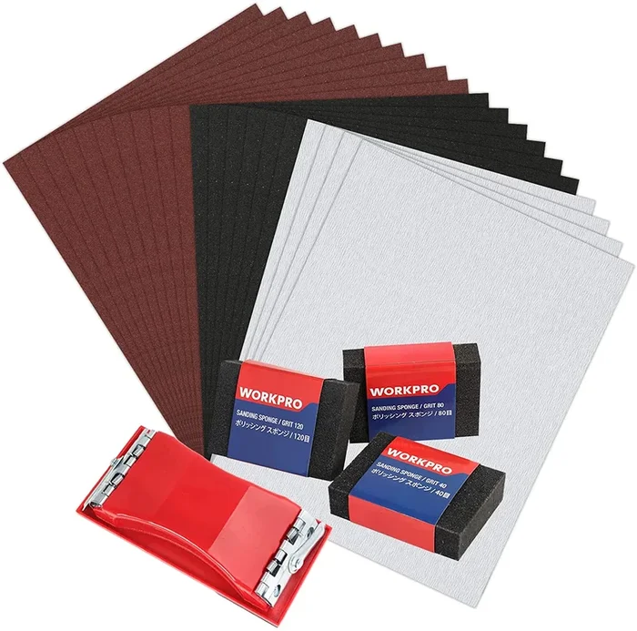 WORKPRO 24 Packs of Sandpaper 80-600 Assorted Grit with Holder