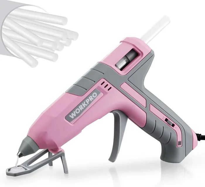 WORKPRO Hot Glue Gun Full Size with 10 PCS Glue Sticks – Pink Ribbon