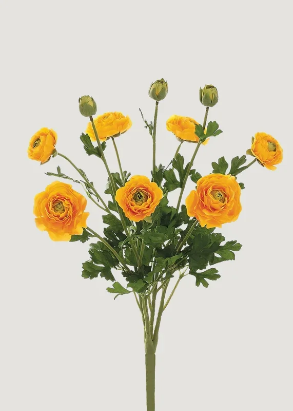 Yellow Artificial Ranunculus Flower Bush – 19″
