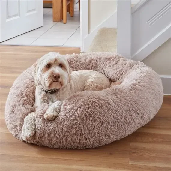 Zoon Calming Shaggy Faux FurBed 80cm Stone Dog Bed (8022045)