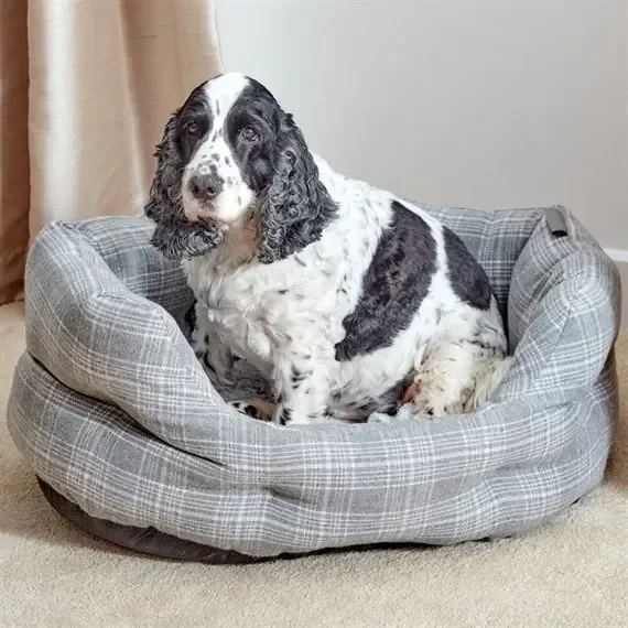 Zoon Grey Plaid L Oval Dog Bed (8002126)